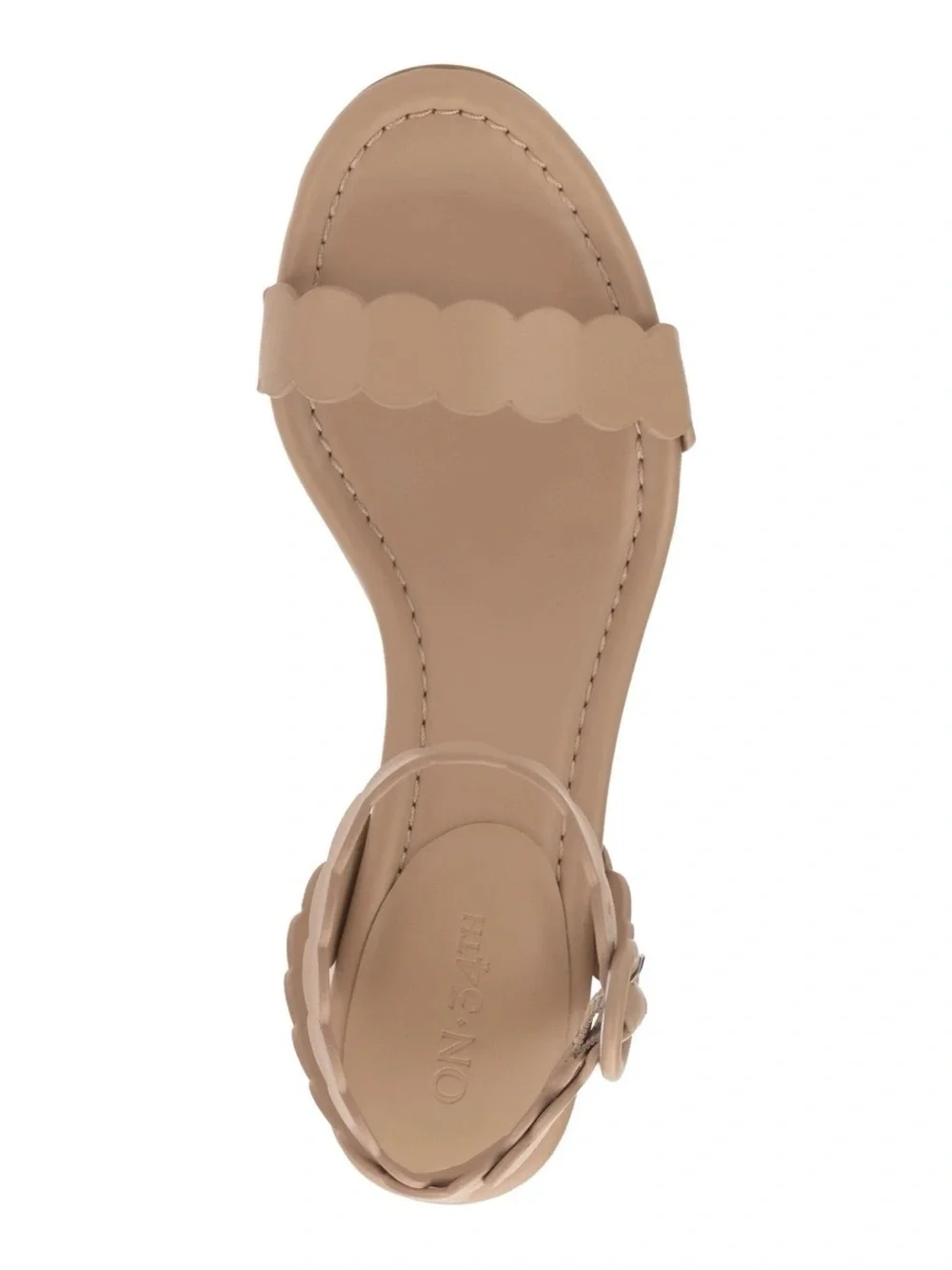 On 34th Women's Pathina Scalloped Block Heel Sandals Dark Almond Smooth